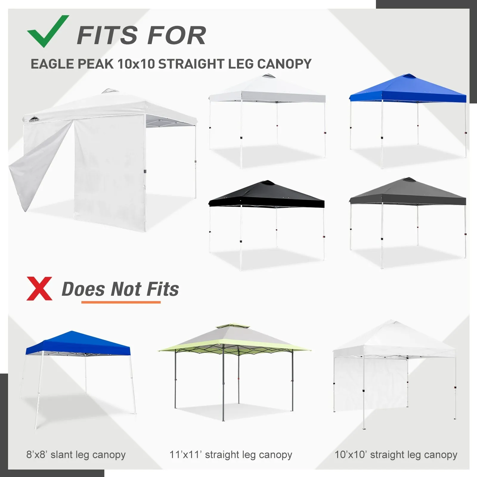 Entry Wall Panel with Zipper for 10x10 Straight Leg Canopy only, 1 Sidewall