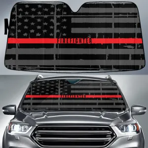 Firefighter Thin Red Line American Flag Printed Car Sun Shade Cover Auto Windshield Coolspod