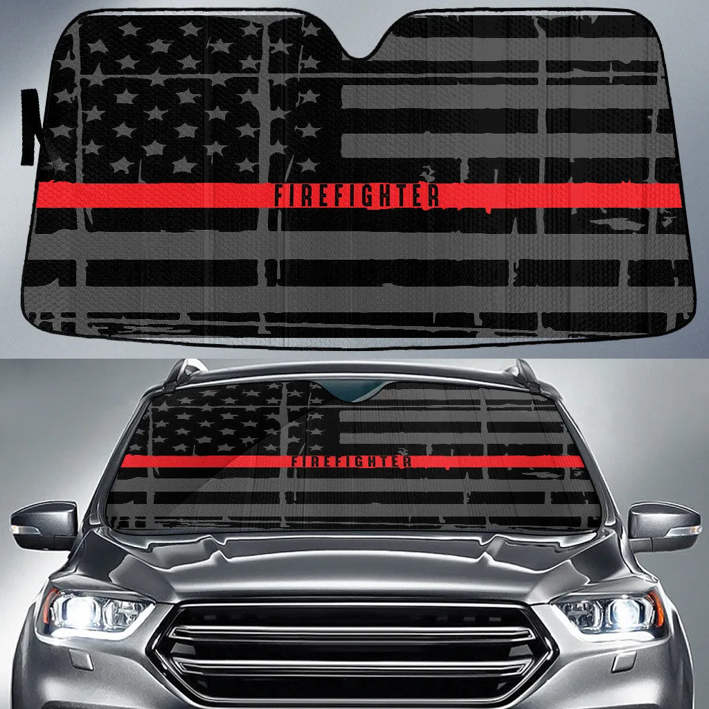 Firefighter Thin Red Line American Flag Printed Car Sun Shade Cover Auto Windshield Coolspod