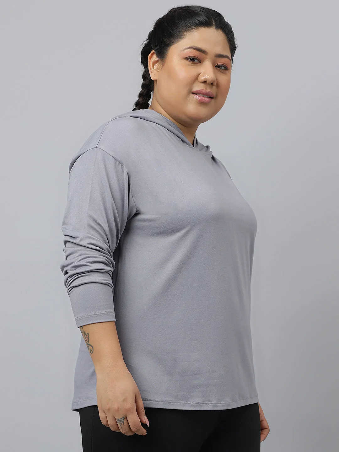 Fitkin Plus Size Anti-Odor Super Soft Grey Boyfriend Hoodie Tshirt