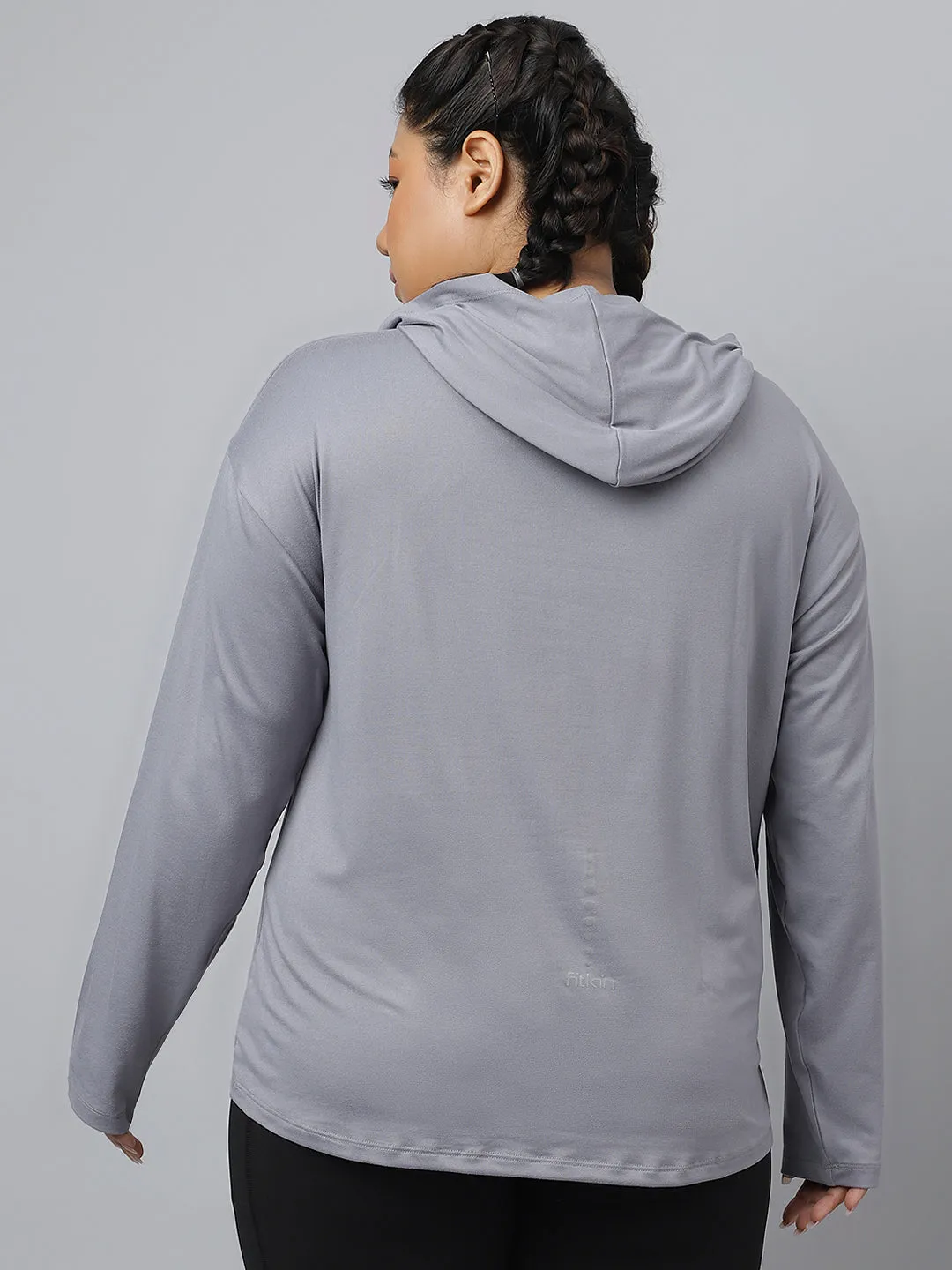 Fitkin Plus Size Anti-Odor Super Soft Grey Boyfriend Hoodie Tshirt