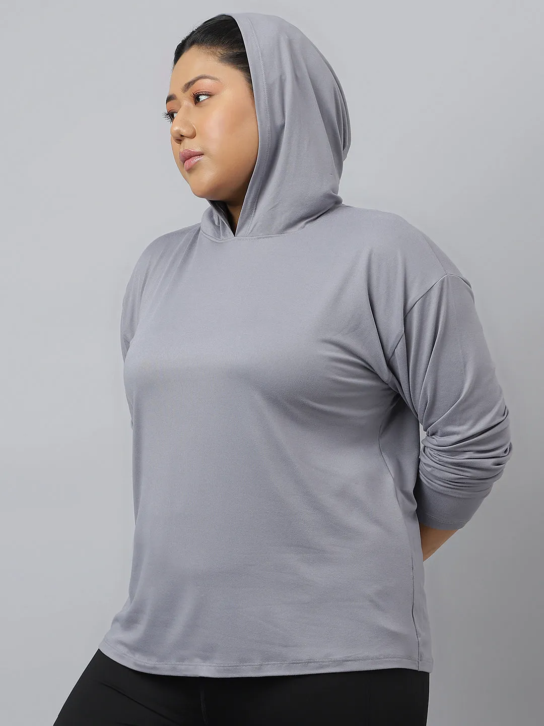 Fitkin Plus Size Anti-Odor Super Soft Grey Boyfriend Hoodie Tshirt