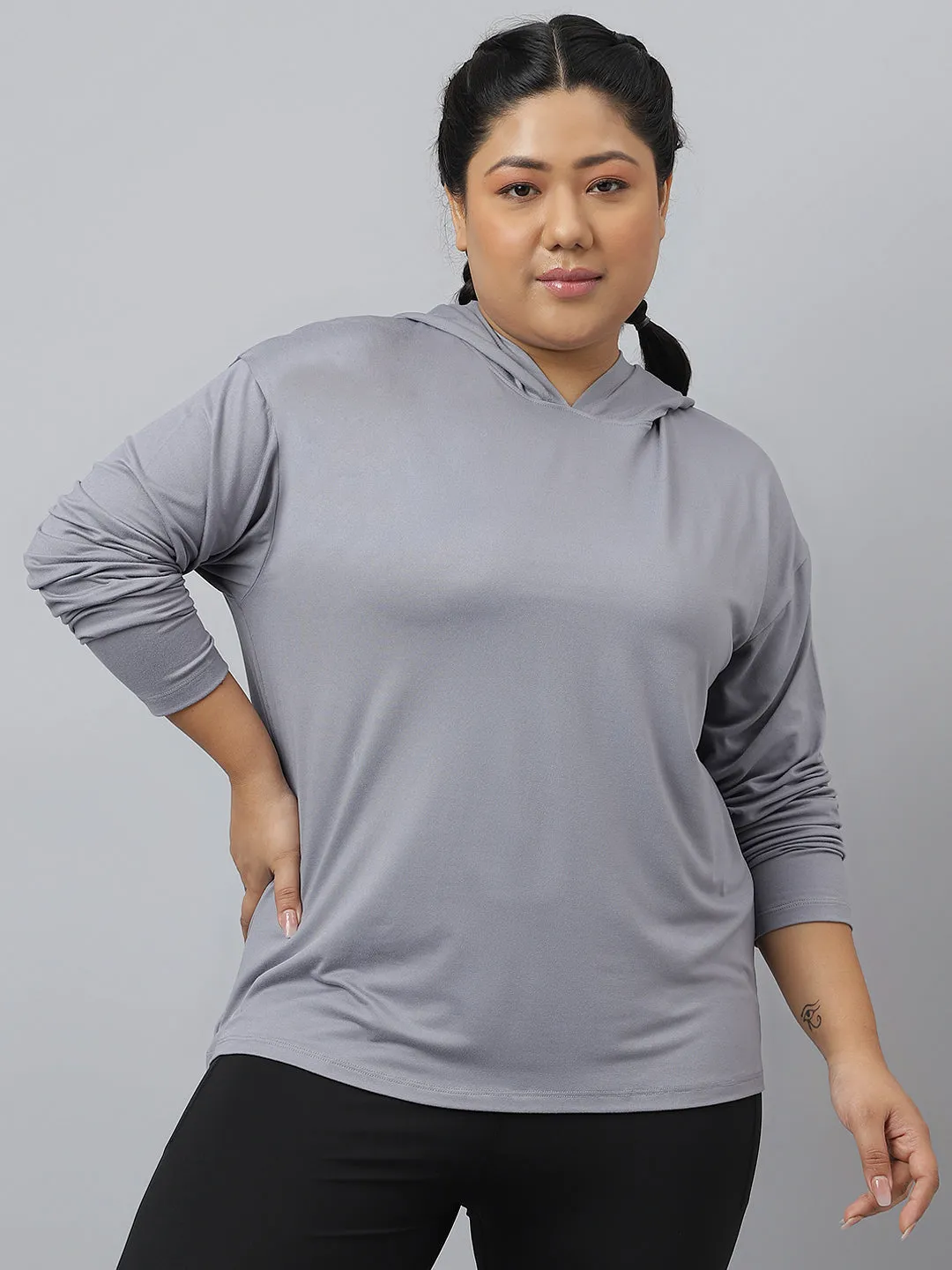 Fitkin Plus Size Anti-Odor Super Soft Grey Boyfriend Hoodie Tshirt