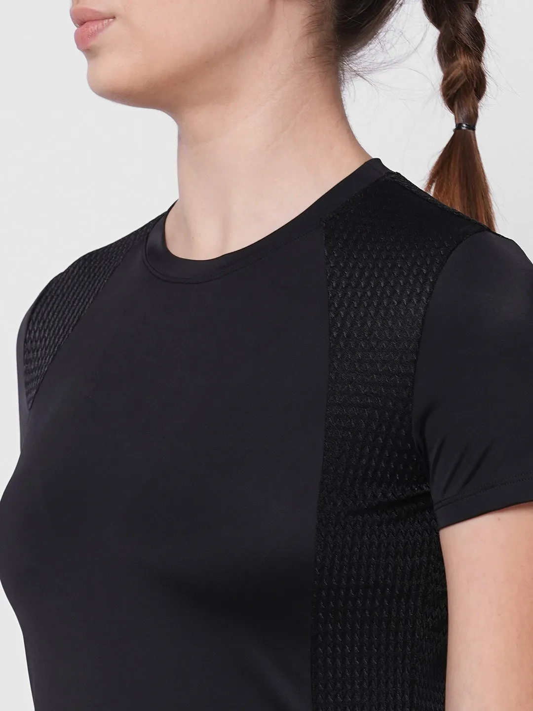 Fitkin women black front slit tshirt