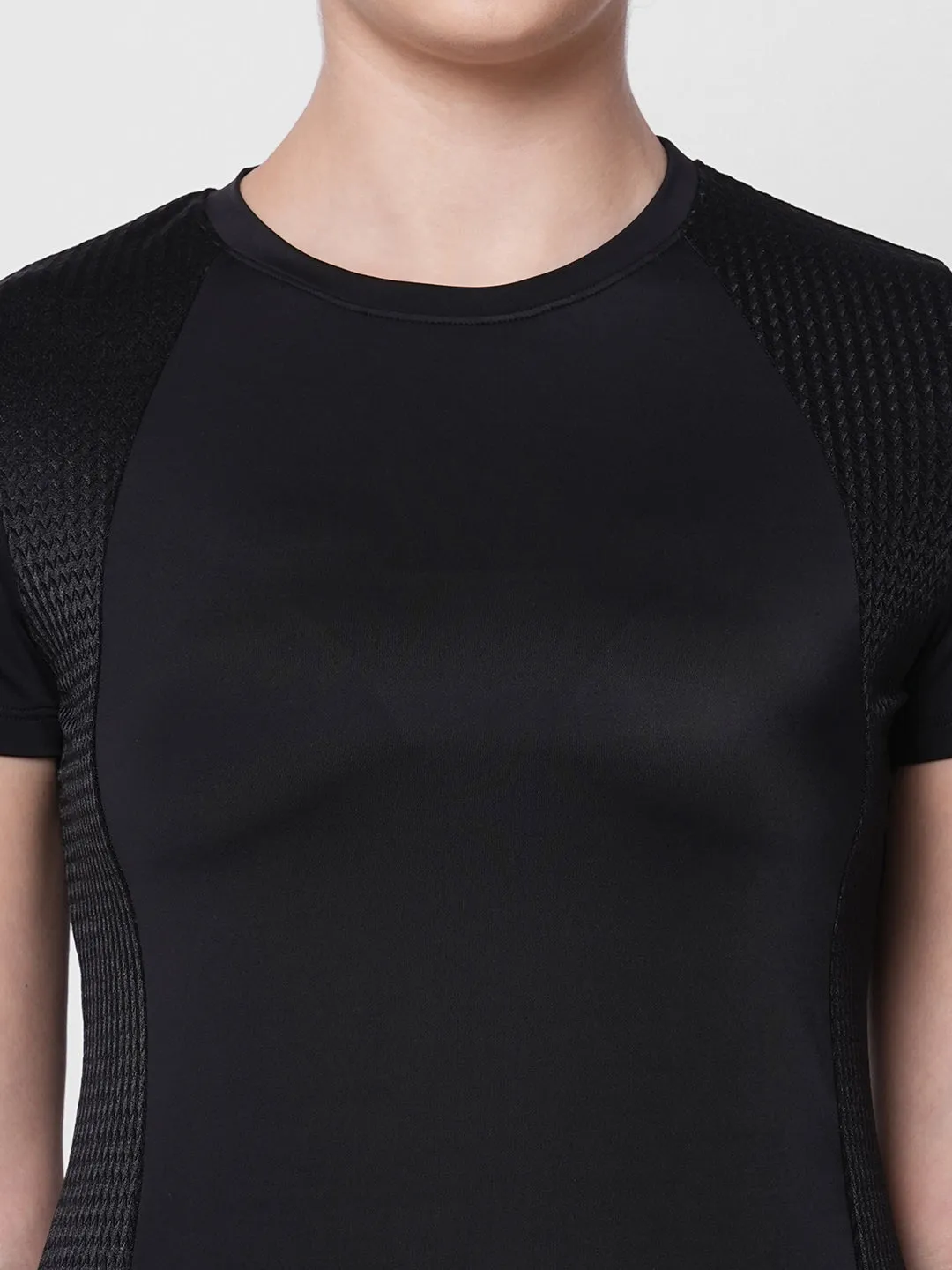 Fitkin women black front slit tshirt