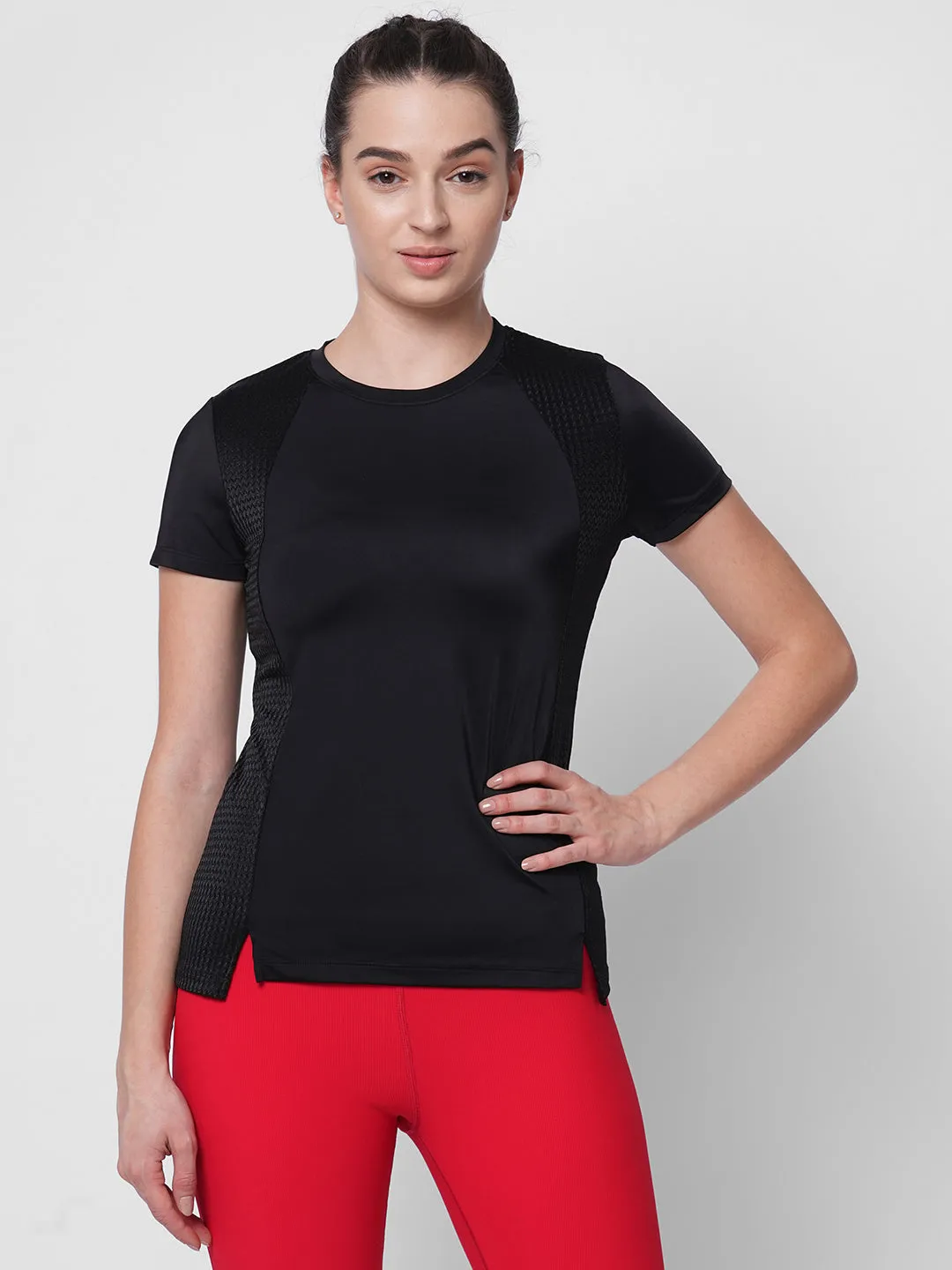Fitkin women black front slit tshirt