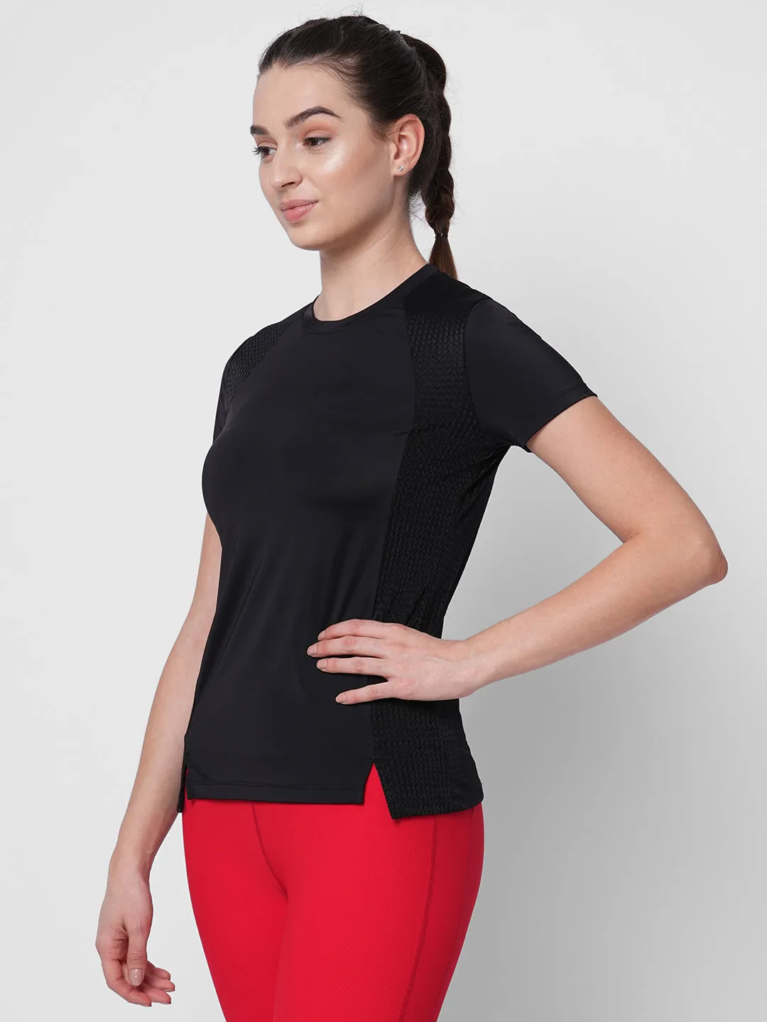 Fitkin women black front slit tshirt