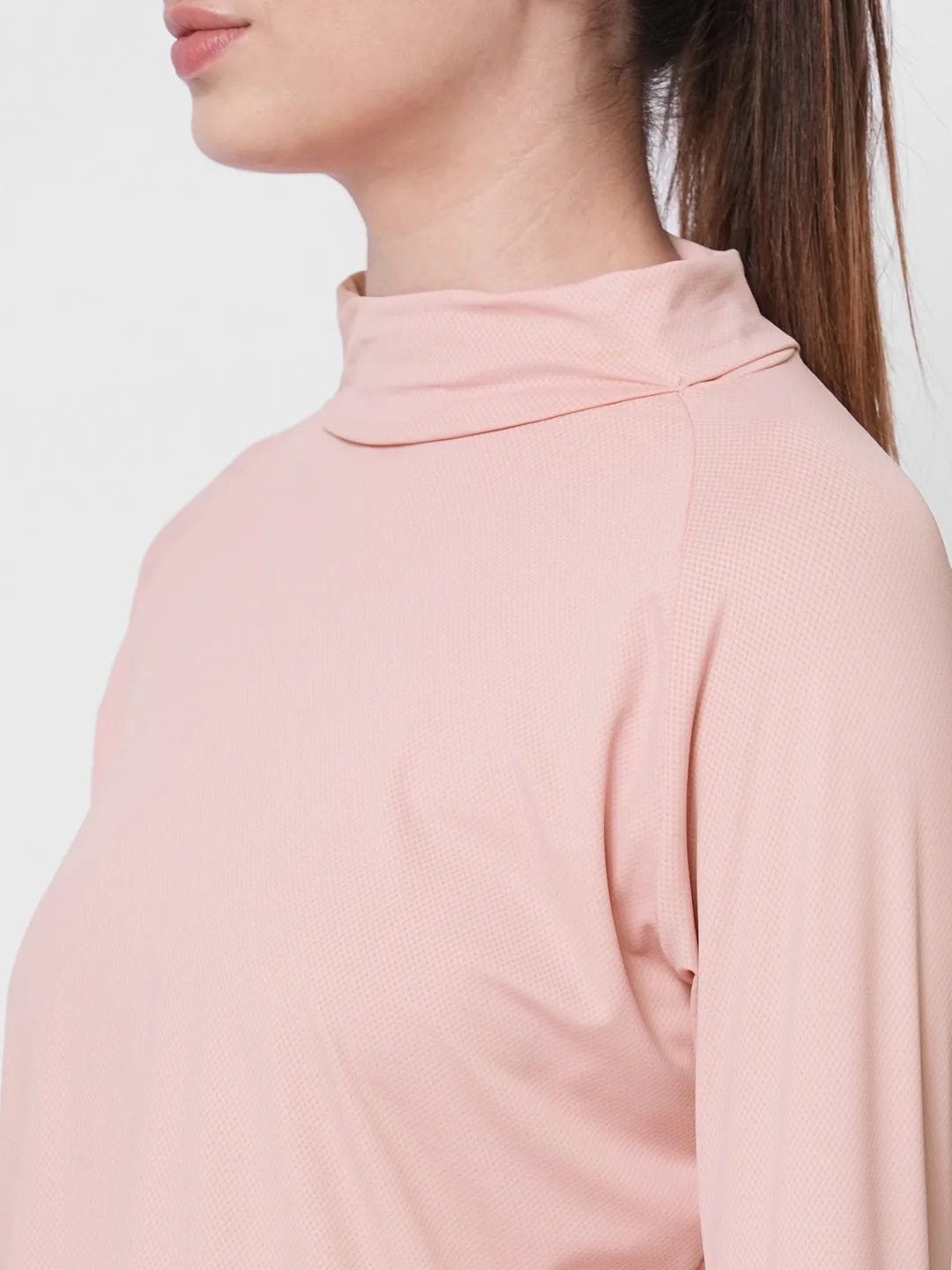 Fitkin women pink self design turtle neck long sleeve top