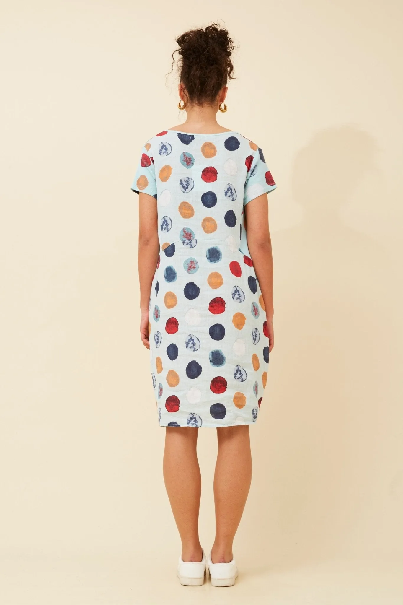 FOREST RIBBED SIDE LINEN DRESS SHORT SLEEVE AQUA