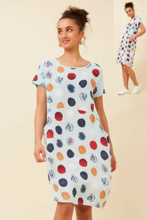 FOREST RIBBED SIDE LINEN DRESS SHORT SLEEVE AQUA
