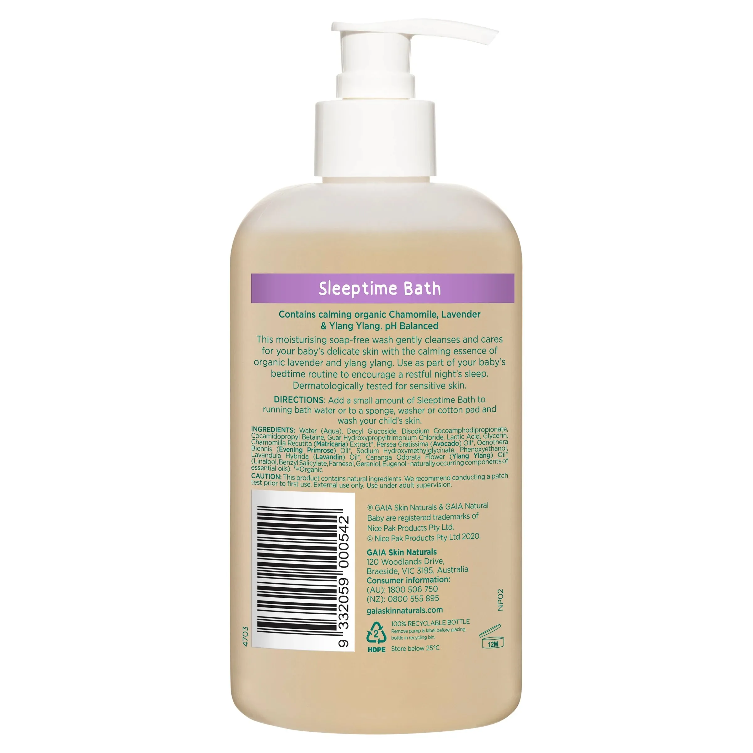 GAIA Sleep Time Bath   Pump 500ml Exp: 08/26