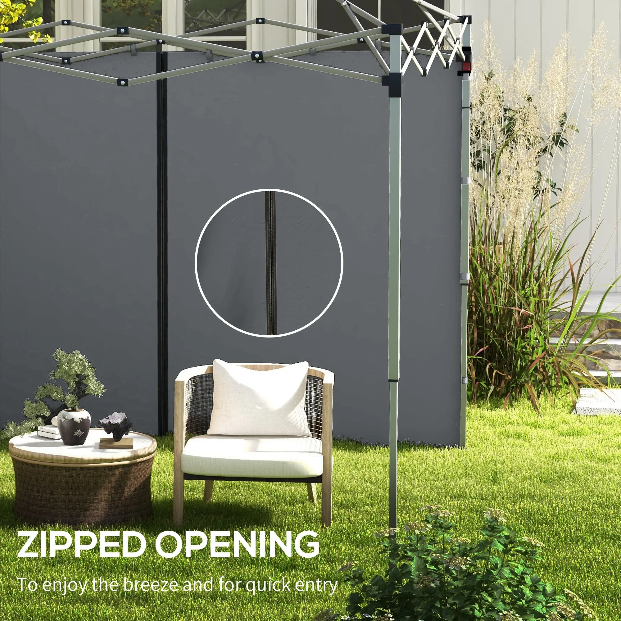 Gazebo Side Panels, 2 Pack Sides Replacement, for 3x3(m) or 3x6m Pop Up Gazebo, with Zipped Doors, Grey