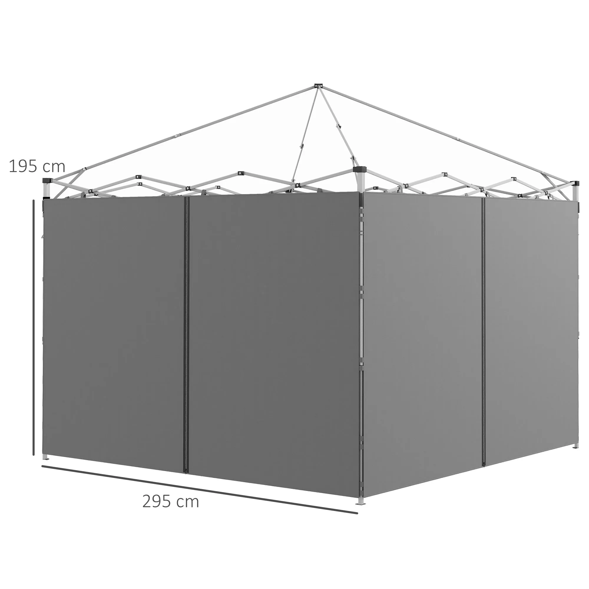 Gazebo Side Panels, 2 Pack Sides Replacement, for 3x3(m) or 3x6m Pop Up Gazebo, with Zipped Doors, Grey