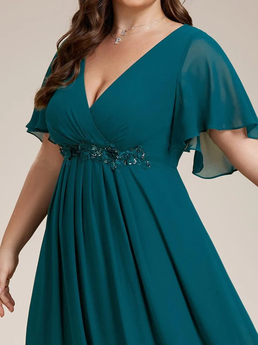 Gentle Iris | Ruffles Sleeve A-Line Chiffon Waist Applique Maxi Mother of the Bride Dress