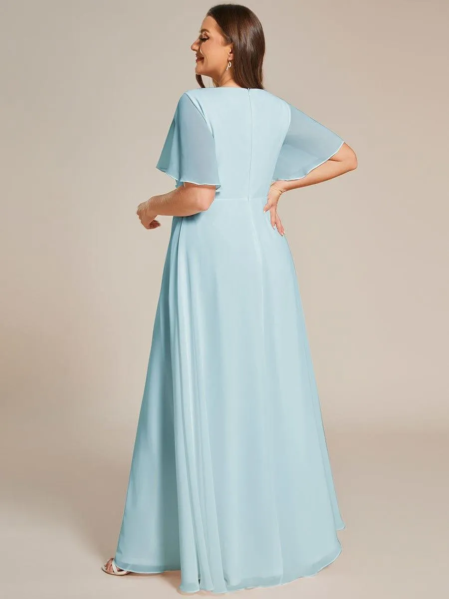 Gentle Iris | Ruffles Sleeve A-Line Chiffon Waist Applique Maxi Mother of the Bride Dress
