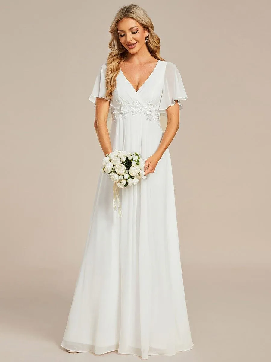Gentle Iris | Ruffles Sleeve A-Line Chiffon Waist Applique Maxi Mother of the Bride Dress