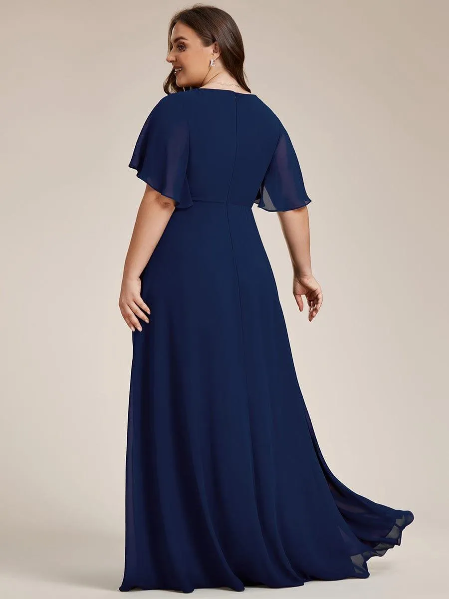 Gentle Iris | Ruffles Sleeve A-Line Chiffon Waist Applique Maxi Mother of the Bride Dress