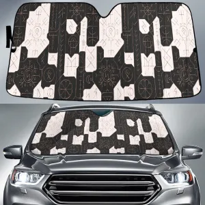 Gold Ancient Symbol And Letter Black And White Geometric Car Sun Shades Cover Auto Windshield Coolspod