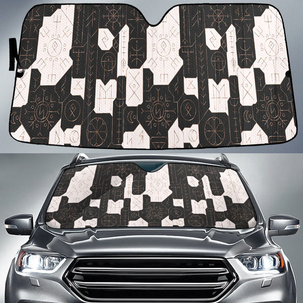 Gold Ancient Symbol And Letter Black And White Geometric Car Sun Shades Cover Auto Windshield Coolspod