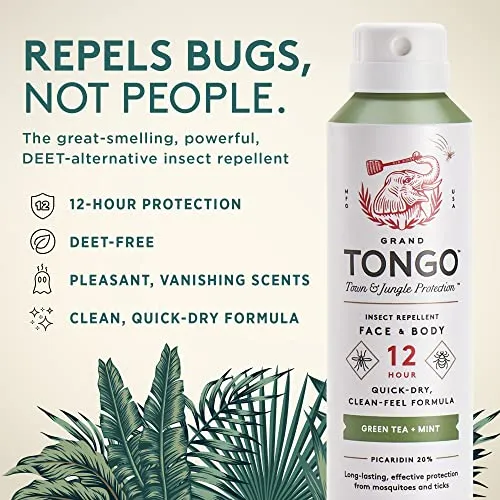 Grand Tongo DEET-Free Green Tea   Mint Insect Repellent with Picaridin- The 12 Hour Protection, DEET Alternative