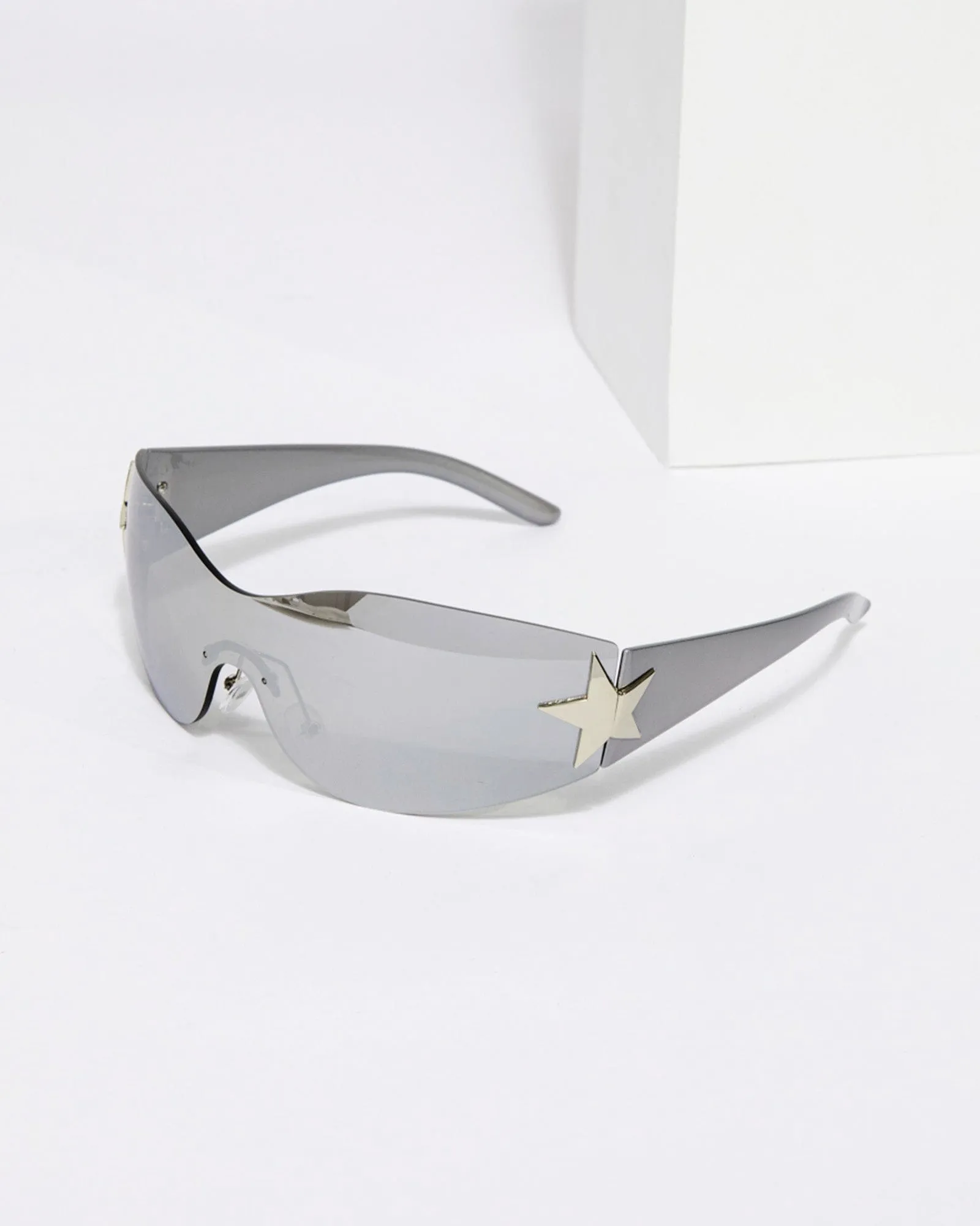 Grey Rimless Wrap Around Star Sunglasses