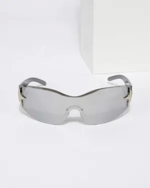 Grey Rimless Wrap Around Star Sunglasses