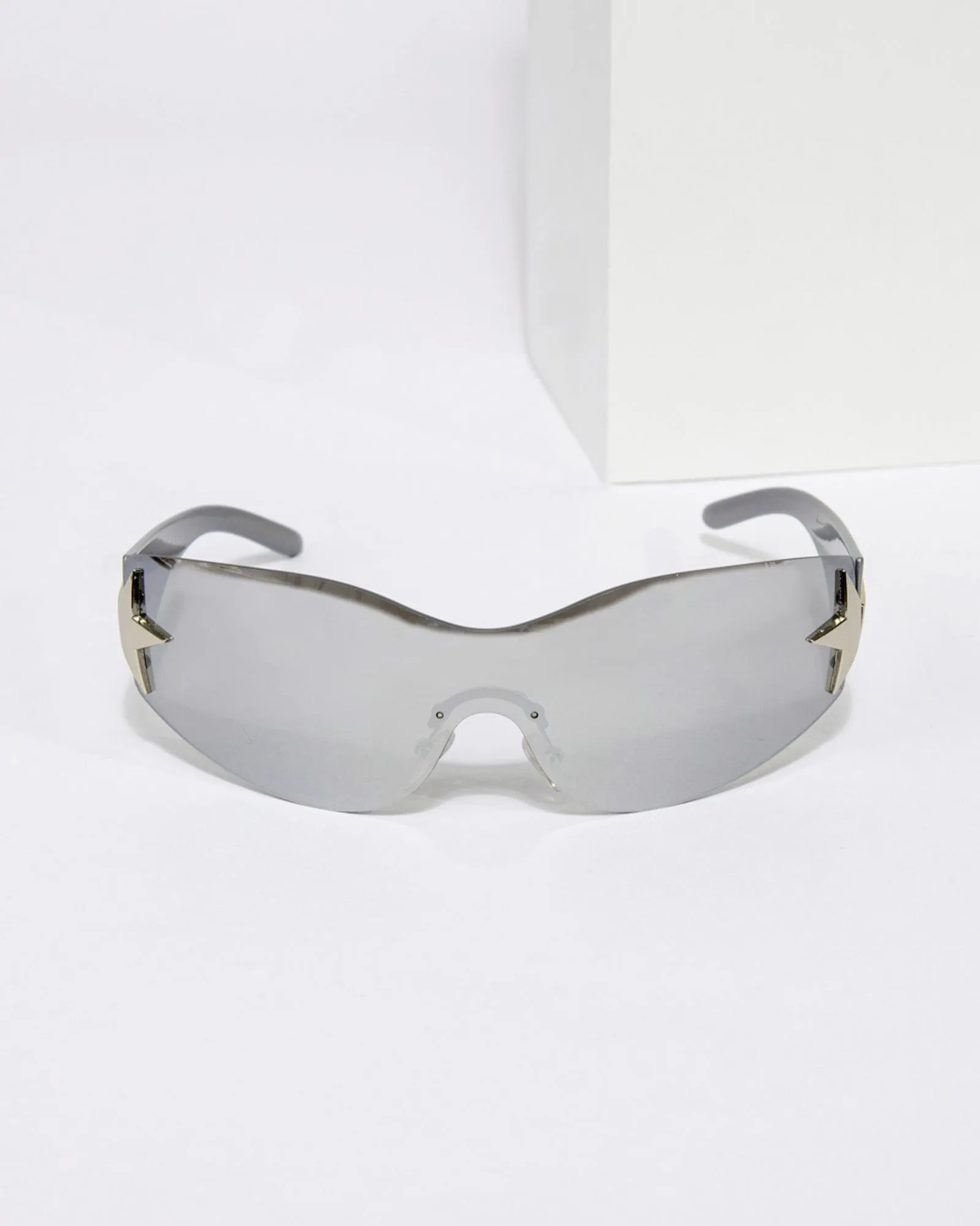 Grey Rimless Wrap Around Star Sunglasses