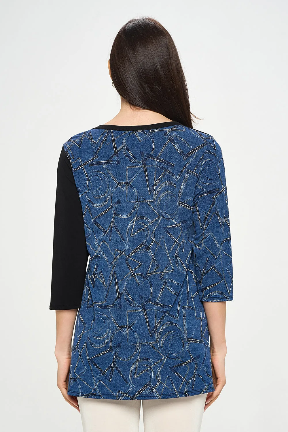 HIT Contrast V-Neck Tunic Top-3080HT-QRP1-C-W392
