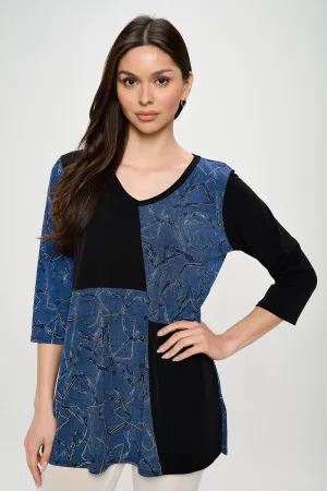HIT Contrast V-Neck Tunic Top-3080HT-QRP1-C-W392