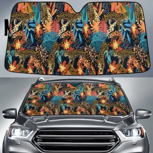 Jaguar Cheetah And Plumeria Flower Tropical Palm Leaves Car Sun Shades Cover Auto Windshield Coolspod