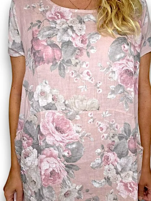 JUNGLE DRESS LINEN SCARLETT ROSE SOFT PINK