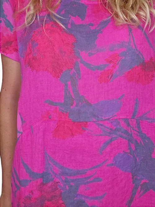 JUNGLE DRESS LINEN THISTLE IN RED HOT PINK