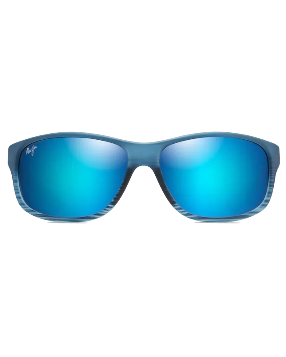 Kaiwi Channel Polarised Wrap Sunglasses in Blue Black Stripe & Blue Hawaii
