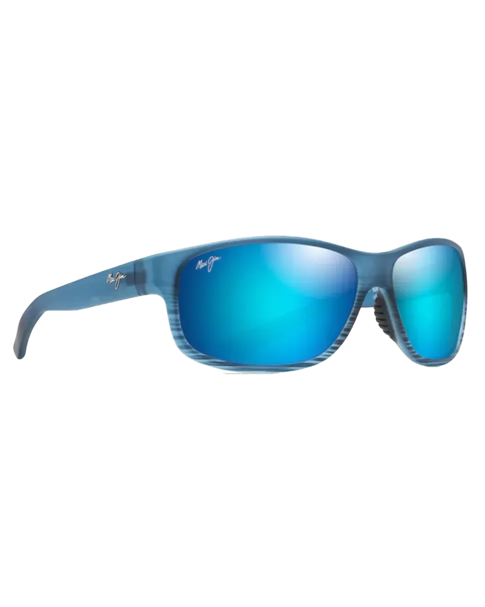 Kaiwi Channel Polarised Wrap Sunglasses in Blue Black Stripe & Blue Hawaii
