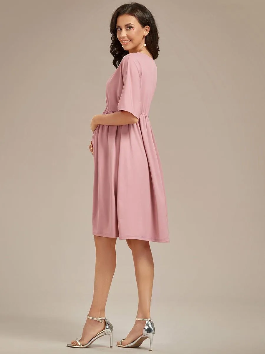 Loose V-Neck Half Sleeve Knee Length Maternity Dress