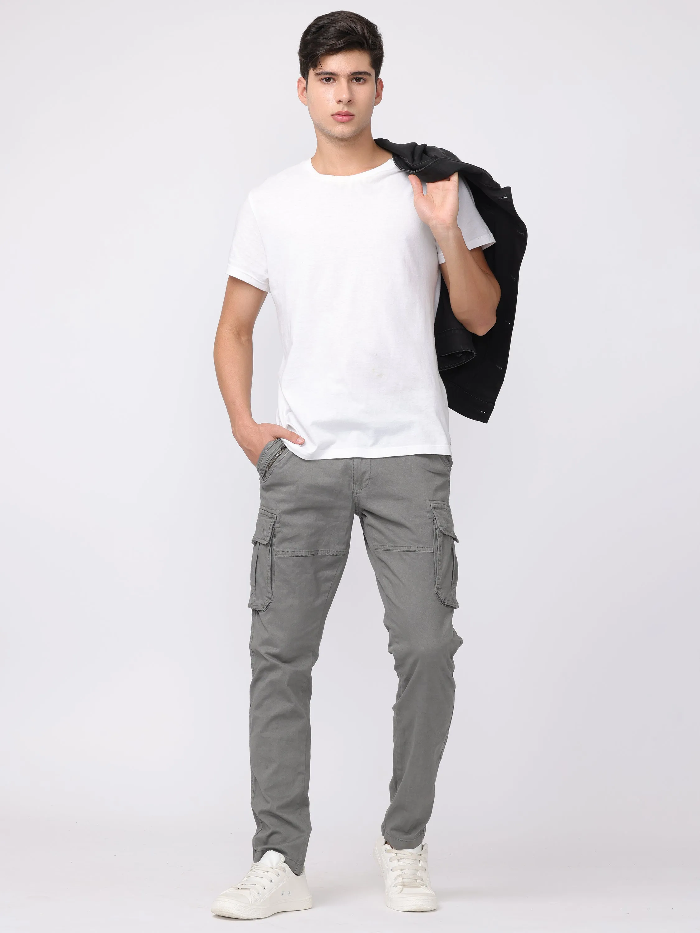 Men Grey Regular Fit Cargo Pants