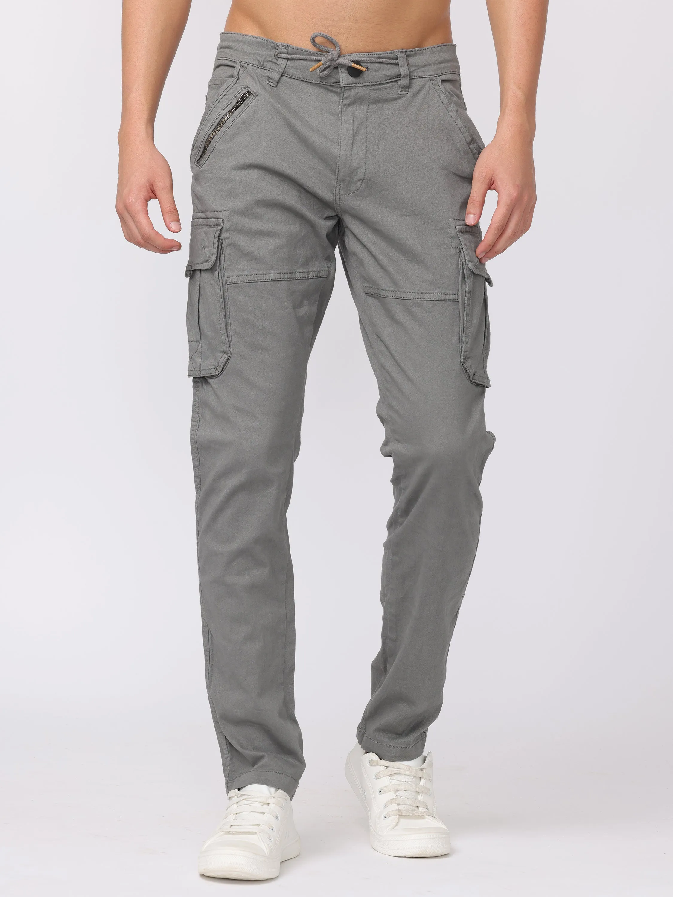 Men Grey Regular Fit Cargo Pants