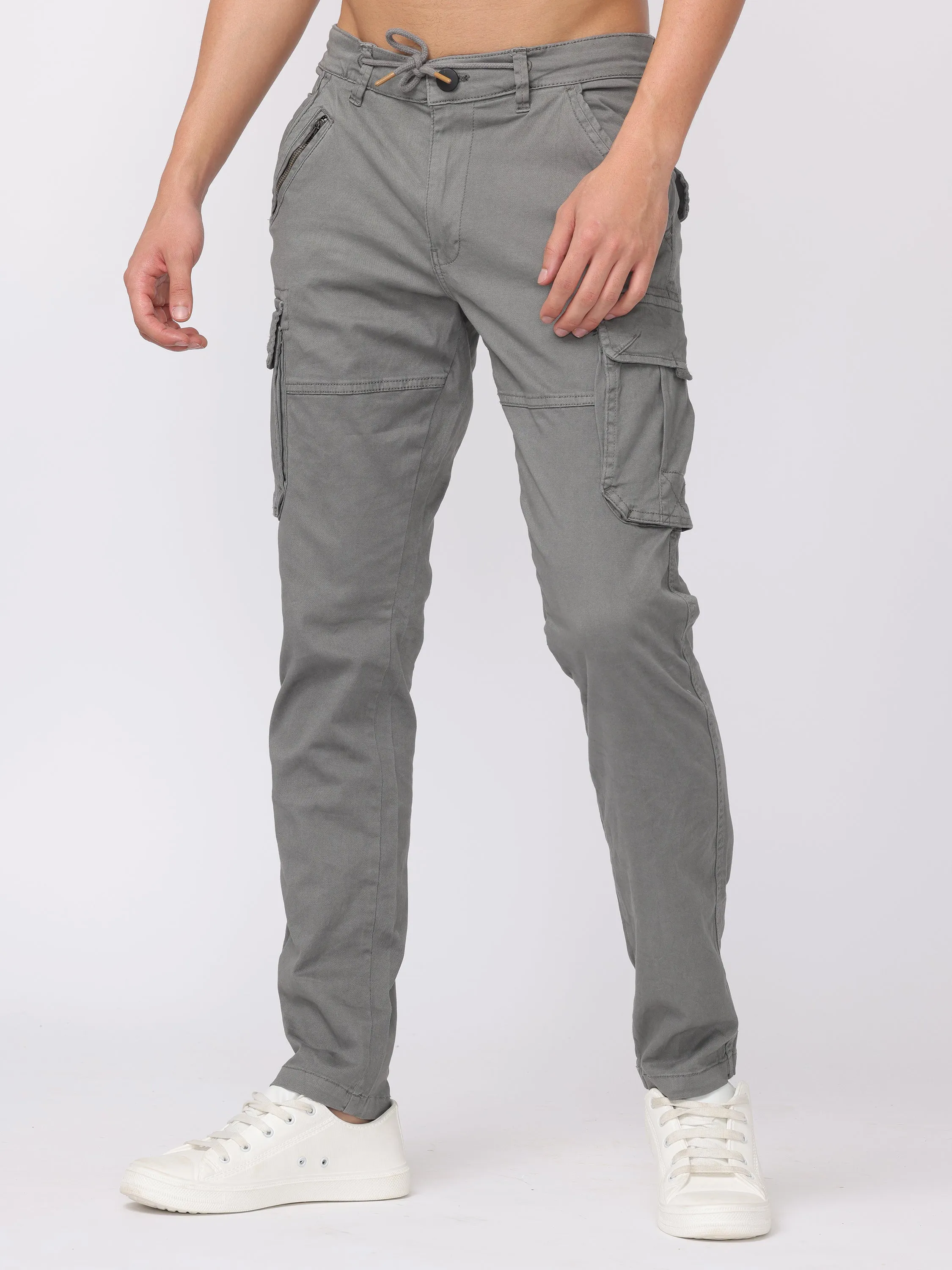 Men Grey Regular Fit Cargo Pants