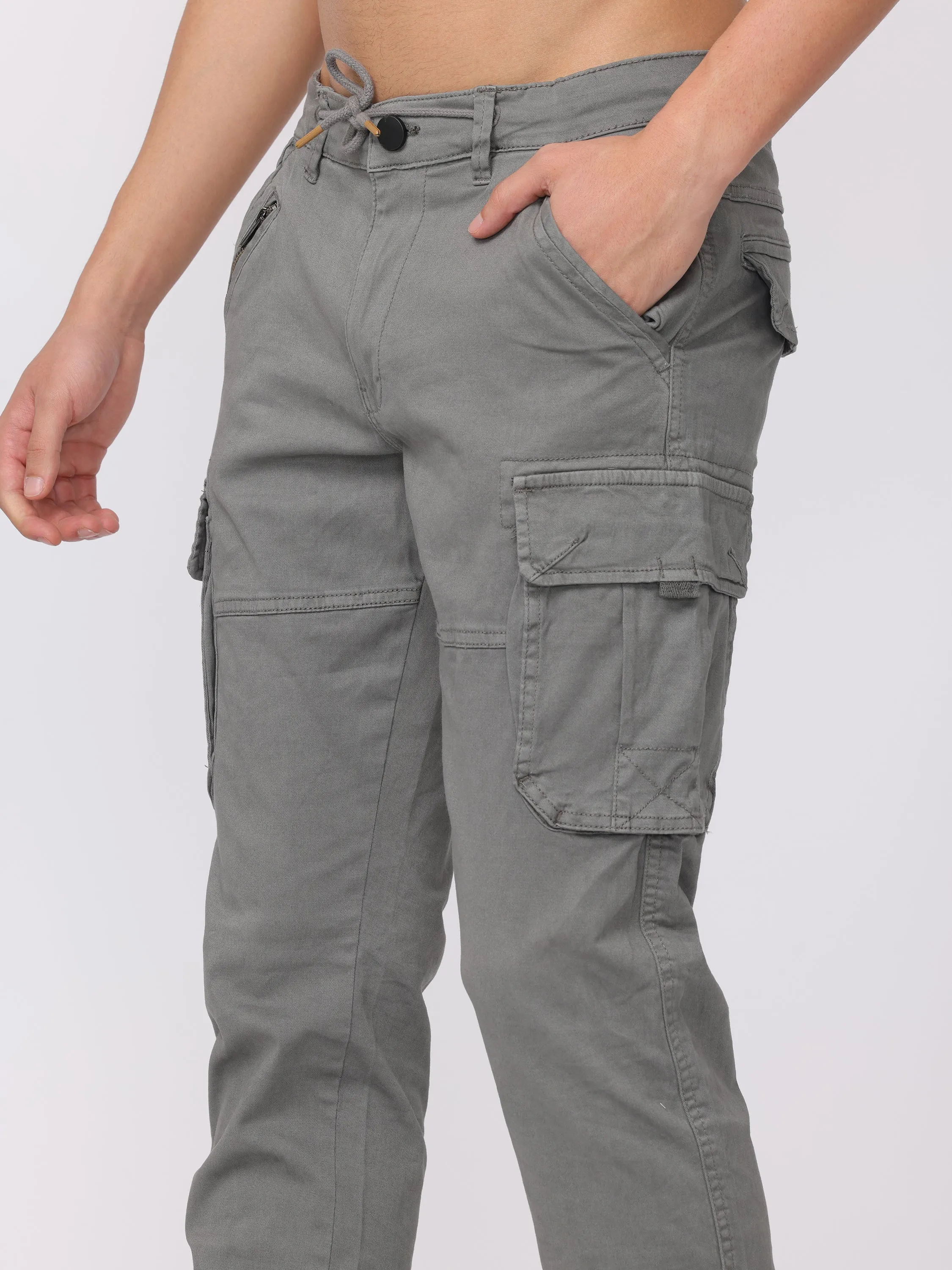 Men Grey Regular Fit Cargo Pants