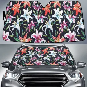 Multicolored Lilies Flower Black All Over Print Car Sun Shades Cover Auto Windshield Coolspod
