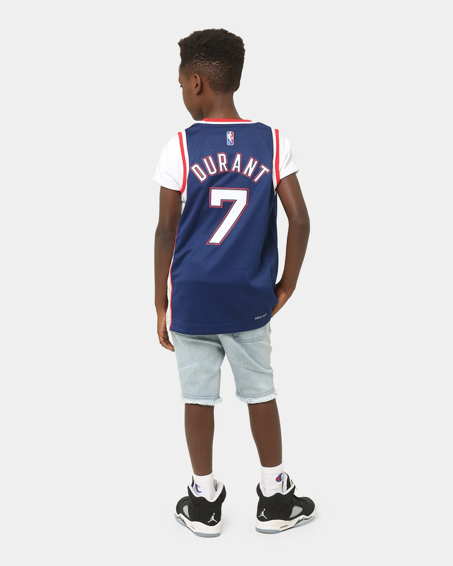 Nike Kids' Brooklyn Nets Kevin Durant #7 City Edition Swingman Jersey Midnight Navy