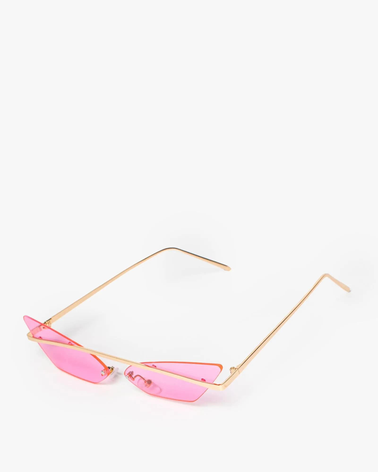 Pink Pointed Cat-Eye Metal Frame Sunglasses