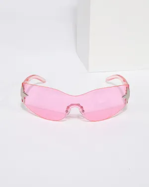 Pink Rimless Wrap Around Star Sunglasses