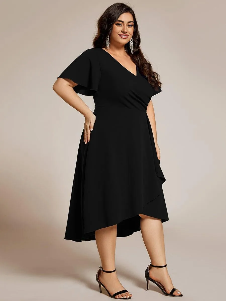 Plus Size High-Stretch V-neck Midi Wedding Guest Dress