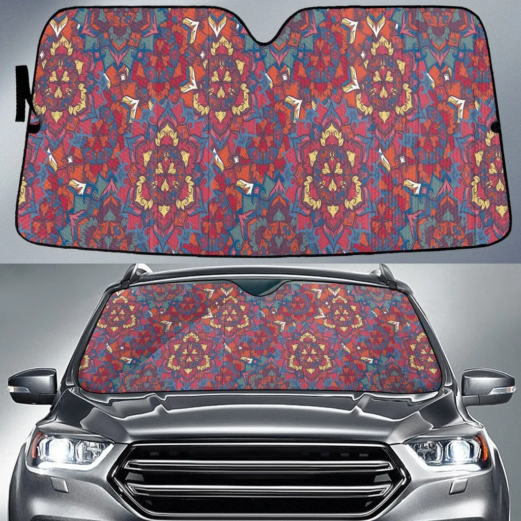 Red Aztec Tiny Flower Pattern Car Sun Shades Cover Auto Windshield Coolspod