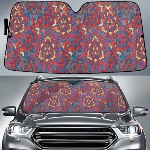 Red Aztec Tiny Flower Pattern Car Sun Shades Cover Auto Windshield Coolspod