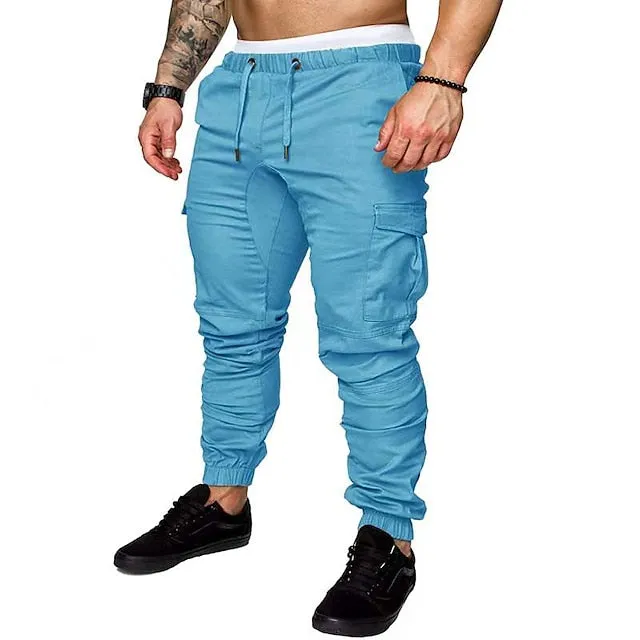 Riolio Men's Cargo Pants Cargo Trousers Joggers Trousers Drawstring Elastic Waist Plain Breathable Full Length 100% Cotton Streetwear Casual Loose Fit Black White Micro-elastic