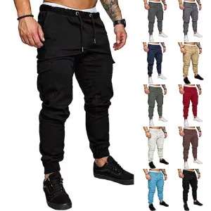 Riolio Men's Cargo Pants Cargo Trousers Joggers Trousers Drawstring Elastic Waist Plain Breathable Full Length 100% Cotton Streetwear Casual Loose Fit Black White Micro-elastic