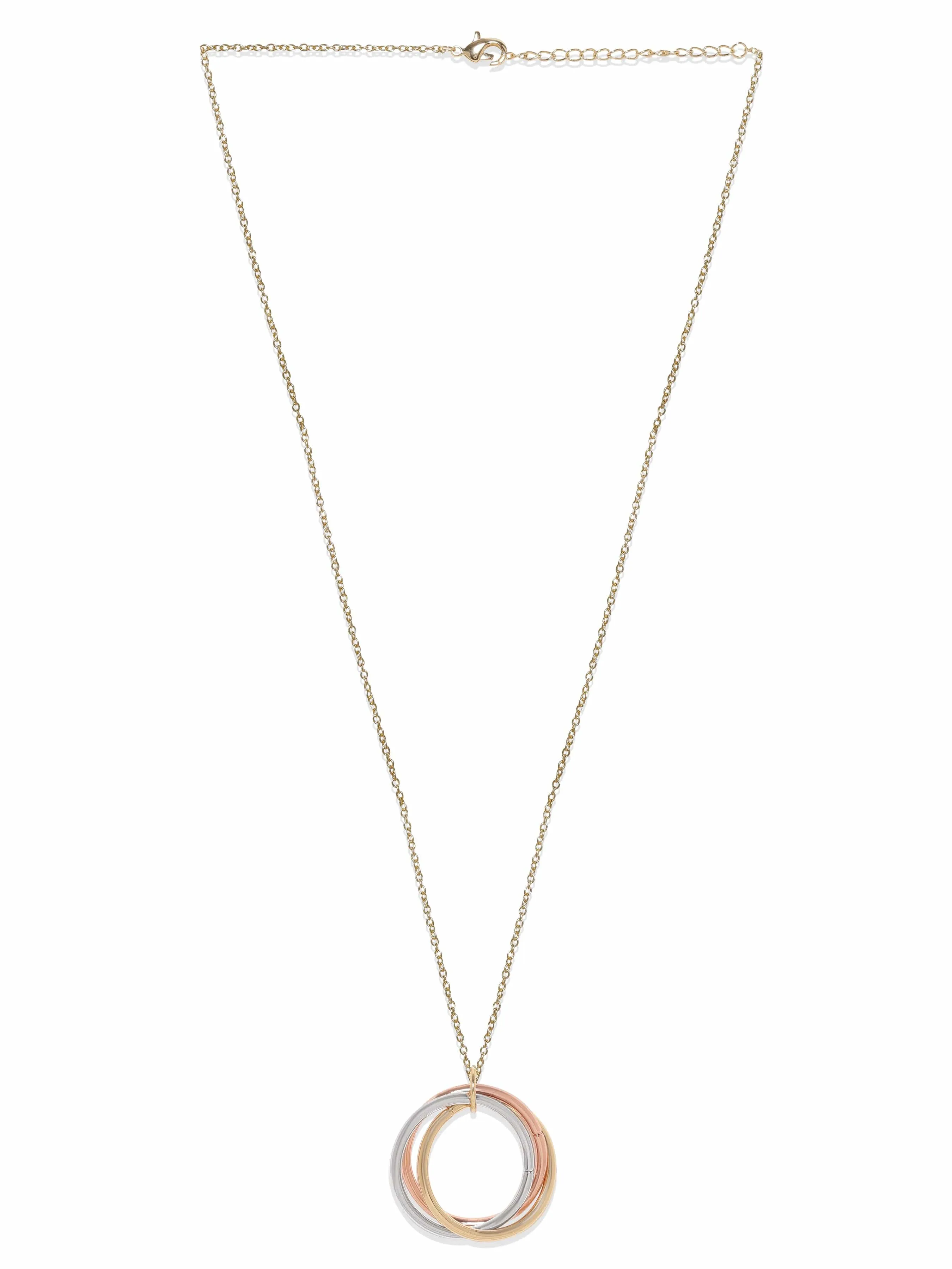Rubans 18K Gold-Plated Triple Tone Circular Pendant Necklace in Gold, Silver & Copper Tone