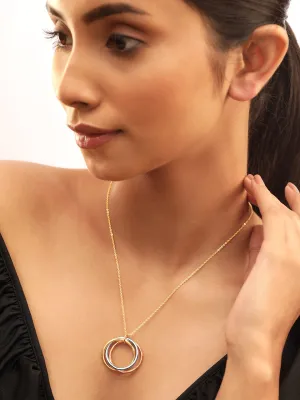 Rubans 18K Gold-Plated Triple Tone Circular Pendant Necklace in Gold, Silver & Copper Tone